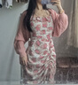 唐思薇兩單件套裝開(kāi)衫潮感夏日甜美抽繩純欲不規則魚(yú)尾吊帶碎花連衣裙女 粉色開(kāi)衫碎花吊帶裙兩件套 S 建議【90斤內】 曬單實(shí)拍圖