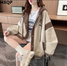 MXQP棒球服外套女2025春秋新款學(xué)生韓版寬松連帽拼接衛(wèi)衣ins上衣潮 杏色 L 【110-135斤】 曬單實(shí)拍圖