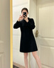 玖姿·安娜蔻優(yōu)雅黑天鵝手工釘珠鉆飾H型連衣裙女2024春款 素黑 M 曬單實拍圖