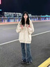 LPOX新款韓版oversize寬松開衫衛(wèi)衣女春秋款學(xué)生版慵懶風(fēng)中長款外套女 秋季外套-杏色[薄款]優(yōu)質(zhì) S 60-85斤 曬單實(shí)拍圖