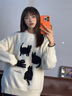 途尼貓咪提花馬海毛毛衣女秋冬寬松慵懶軟糯情侶針織衫潮 杏色 M 曬單實(shí)拍圖