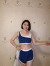 栢啟歆泳衣泡溫泉女分體式保守泳衣三件套罩衫防曬寬松遮肉肚子大碼泳裝 藍色字母分體三件套【80-120斤】 曬單實(shí)拍圖