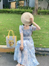 拉夏貝爾（La Chapelle）短袖雪紡連衣裙女裝2025年夏季新款時(shí)尚中長(zhǎng)款法式小個(gè)子夏天裙子 灰藍(lán)色碎花 S 曬單實(shí)拍圖