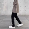 雄俑黑色側(cè)拉鏈牛仔褲男款秋冬休閑褲子男美式高街vibe不貼腿微喇褲 Y9216黑色 常規(guī) XL 曬單實拍圖