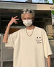 花花公子（PLAYBOY）純棉笑臉短袖t恤男款潮牌2025夏季新款男士寬松白色印花半袖衣服 白色 L 曬單實拍圖