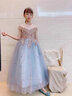 乖奇奇兒童禮服公主裙高端女童鋼琴演出服裝花童婚禮小主持人晚禮服秋季 藍色長(cháng)款無(wú)袖 140 曬單實(shí)拍圖
