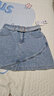 樂(lè )町斜線(xiàn)分割牛仔短裙方塊A字裙深牛仔藍打褶半身裙 淺牛仔藍（現貨） L 曬單實(shí)拍圖