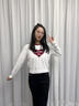 lagogo【100%棉】紅色愛(ài)心毛衣女拉谷谷春秋季新款女裝圓領(lǐng)針織衫 白紅(VH) L 曬單實(shí)拍圖