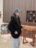 COVERNAT羊羔絨外套男女 秋冬連帽居家外套保暖 潮牌絨外套休閑穿搭上衣 黑色 S (165) 曬單實(shí)拍圖