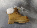 駱駝（CAMEL）工裝靴女溫暖羊羔毛拼接粗跟加絨休閑靴 L23W076194 土黃 38  曬單實(shí)拍圖