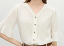 范思藍恩法式V領(lǐng)荷葉袖襯衫女2025夏新款五分袖對絲工藝上衣2468 米杏色 S 曬單實(shí)拍圖