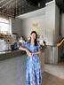 ROWILUX法式優(yōu)雅碎花連衣裙女夏2025新款短袖氣質(zhì)雪紡收腰V領(lǐng)中長裙 藍(lán)色 S 曬單實(shí)拍圖