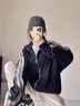 樂雅秀美式皮衣棒球服外套女2025春秋新款高街oversize拼接開衫衛(wèi)衣 黑色 S 曬單實拍圖