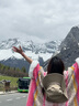 妙奕嘉披肩女民族風(fēng)保暖秋冬云南新疆川西旅游拍照披風(fēng)斗篷外搭加厚 吊球毛領(lǐng)披肩【粉白】 曬單實(shí)拍圖