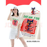 歐莎（OSA）港風(fēng)奶油杏色英文印花短袖女2025新款寬松顯瘦內搭T恤上衣 米杏色 S 曬單實(shí)拍圖