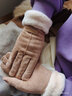 ceokue手套女冬天韓版百搭麂皮絨加絨加厚保暖騎車(chē)用可愛(ài)觸屏全指皮手套 卡其色 均碼 曬單實(shí)拍圖