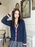 TOMMY HILFIGER【羊毛羊絨混紡】秋冬女裝休閑慵懶拼色寬松V領(lǐng)開(kāi)衫毛衣外套 藏青色DW5 S 曬單實(shí)拍圖