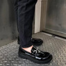 COOKOOS品牌皮鞋男新款鏤空透氣【精選牛皮】一腳蹬商務(wù)休閑鞋男潮流 黑色  41 曬單實(shí)拍圖
