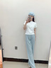 真維斯（JEANSWEST）奶芙山本褲女夏季薄款長(zhǎng)褲2025新款高腰垂感休閑直筒肌理感闊腿褲 天藍(lán) 純色 S 曬單實(shí)拍圖