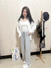趣米樂(lè )波點(diǎn)糯米褲女春秋季新款寬松顯瘦小個(gè)子闊腿潮流直筒運動(dòng)休閑褲子 淺灰 M 【建議90-110斤】 曬單實(shí)拍圖