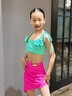 企魅(QVEI)拉丁舞服女童夏季新款高級舞蹈專(zhuān)業(yè)演出比賽表演練功服套裝 青瓷色（套裝） 180cm 曬單實(shí)拍圖