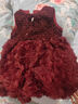 凡獵女童連衣裙秋裝洋氣兒童加絨針織公主裙一周歲寶寶禮服抓周宴秋冬 酒紅色 120 曬單實(shí)拍圖