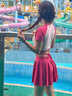 小野七天學(xué)生泳衣女2026新款分體式平角運動(dòng)保守可愛(ài)日系女孩游泳衣泡溫泉 粉色 均碼 建議100-120斤 曬單實(shí)拍圖