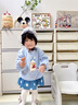 幼歌（YOUGE）嬰幼兒早春新款假兩件俏皮上衣高級(jí)復(fù)古時(shí)髦圓點(diǎn)連衣裙 藍(lán)色 80 cm 曬單實(shí)拍圖
