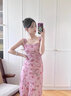 GARNUO法式粉色碎花吊帶連衣裙子女夏季高級感氣質(zhì)絕美收腰顯瘦雪紡長(cháng)裙 粉色 M 【101-115斤】 曬單實(shí)拍圖