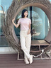 Calvin KleinJeans【不曬系列防曬】夏季女士ck辣妹正肩短款短袖T恤J224364 TF6-淡煙粉 XS 曬單實(shí)拍圖