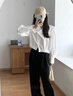ELLE白色法式不規則大翻領(lǐng)襯衫女2024春裝新款設計感簡(jiǎn)約小眾上衣 白色 M 曬單實(shí)拍圖