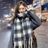 CinvaiKrose圣誕節禮物圍巾女士秋冬季新款保暖格子披肩圍脖男生日送女生女友 黑色Black【欣欣子同款】 曬單實(shí)拍圖