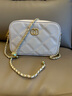 皮爾卡丹皮爾卡丹女包高級感單肩斜挎時(shí)尚百搭菱格鏈條真皮斜跨小包輕奢 米白色 小包 曬單實(shí)拍圖