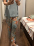 雅婷雅雯【莫代爾棉】睡衣女夏季純棉短袖長褲套裝家居服可外穿薄送禮中年 云灰蘭 160/90/M 曬單實(shí)拍圖