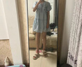 香影藍(lán)色重工刺繡連衣裙女2025夏季新款泡泡袖高腰民族度假風(fēng)裙子 藍(lán)色 S 曬單實(shí)拍圖