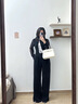 愛(ài)特愛(ài)（EITIE）時(shí)尚設計感印花網(wǎng)紗透視連體褲2025春季新款雪紡連衣褲A2512503 固黑色22 M 160 曬單實(shí)拍圖