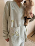 朵朵·可可秋冬季新款珊瑚絨坑條法蘭絨女長(cháng)袖斜襟家居服睡衣套裝 灰綠 S (155) 曬單實(shí)拍圖