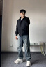 IZEXX翻領(lǐng)外套男秋季巴恩風(fēng)潮流休閑上衣服寬松青少年夾克HZ10琥珀黑XL 曬單實(shí)拍圖