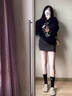 艾柔丹春秋季新款連衣裙女裝印花連帽衛(wèi)衣半身裙簡(jiǎn)約感套裝裙子秋冬 上衣+半身裙 S 曬單實(shí)拍圖
