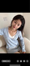 PMOG純欲甜辣假兩件長(cháng)袖針織衫女秋冬季修身顯瘦設計感小眾打底衫上衣 藍色 M 86-105斤 曬單實(shí)拍圖