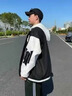 普戈斯（PUGESI）棒球服男外套春秋季胖子加大碼新款潮流寬松百搭拼色圓領夾克 J58黑色春秋連帽款 L 曬單實拍圖