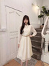 她芙（tafu）品牌女裝法式連衣裙女2025春秋新款氣質(zhì)收腰顯瘦溫柔風(fēng)中長款裙子 杏色 M 曬單實(shí)拍圖