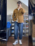 gxmy美式復古工裝牛仔夾克外套男士休閑套裝春秋季痞帥搭配衣服男裝潮 3020黃色+棉白T+牛仔褲 XL 推薦120-140斤 曬單實拍圖
