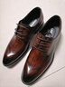 老人頭皮鞋男真皮頭層牛皮商務(wù)正裝鞋系帶壓花透氣男單鞋 棕色 41 曬單實(shí)拍圖