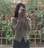妙奕嘉針織衫女軟糯毛衣打底衫內(nèi)搭可外穿2025新款洋氣春裝純欲上衣辣妹 豎條植絨抽褶翻領(lǐng)針織衫【卡其】 M 【建議85-100斤】 曬單實(shí)拍圖