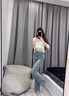紅蜻蜓開叉喇叭牛仔褲女款2025年春裝新款高腰顯瘦修身微喇褲長褲喇叭褲 淺藍(lán)色長褲- 常規(guī) L 曬單實(shí)拍圖