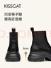 接吻貓KISSCAT江疏影同款追風(fēng)靴冬新款加絨厚底煙筒靴增高切爾西短靴 黑色 牛皮革 36 曬單實(shí)拍圖