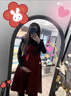 韻暖香孕婦連衣裙春秋套裝2024新款針織毛衣秋裝紅色寬松蝴蝶結背帶裙子 圖片色套裝 M 曬單實(shí)拍圖