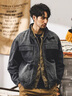 謙集（QIANJI）秋季新款男士牛仔外套復(fù)古帥氣韓版夾克男裝休閑春秋款潮流牛仔衣 藍(lán)色 L (適合125-140斤) 曬單實(shí)拍圖