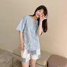 皮爾卡丹（pierre cardin）情侶T恤夏季棉短袖短褲卡通可愛(ài)薄款家居服情侶裝一男一女夏天 HJF311情侶 M 女+男L 曬單實(shí)拍圖